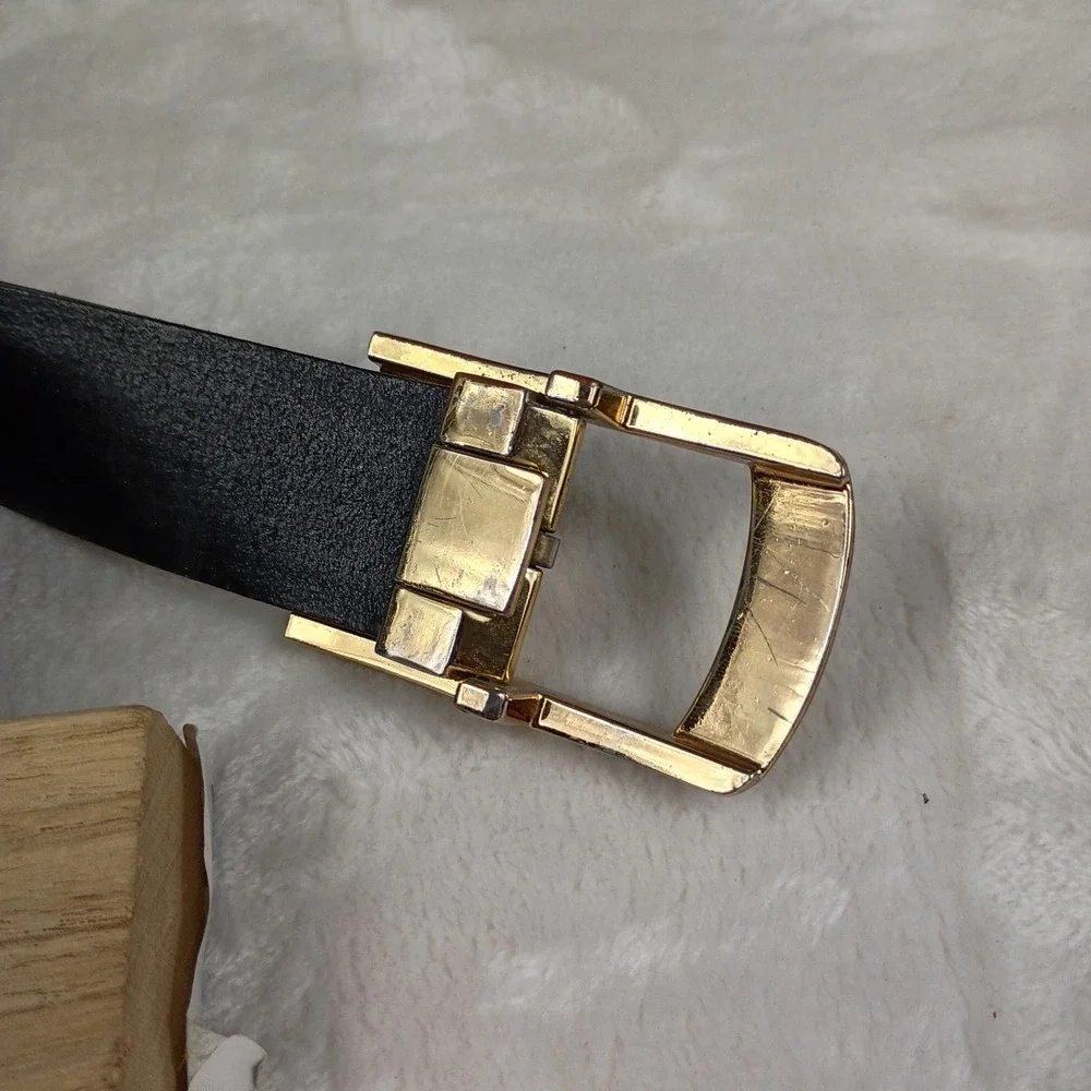 Montblanc 38in Belt Mens OS Black ‎ Gold Buckle Leather Logo Accessory
